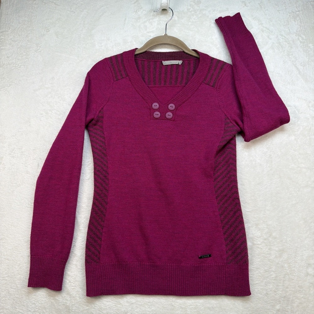 Smartwool Merino Wool Sweater Womens XS Magenta V Neck Henley Knit
